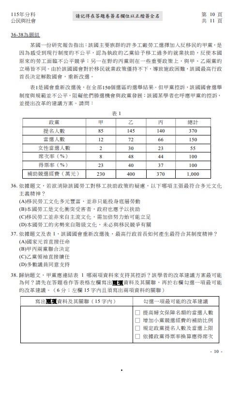 115分科測驗公民與社會題目解答案10 115分科測驗公民與社會題目解答案10