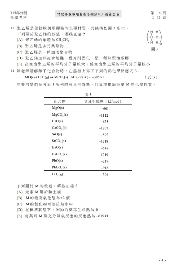 115分科測驗化學題解答案04