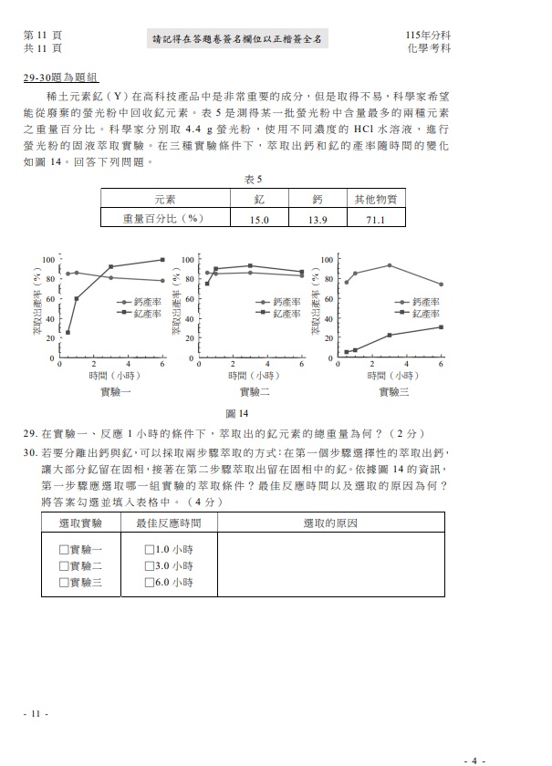 115分科測驗化學題解答案11