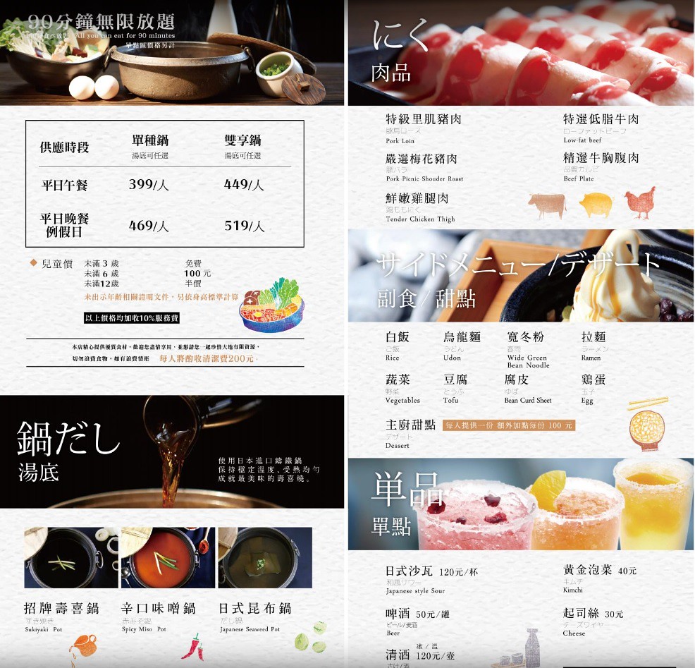 北澤壽喜燒Menu 菜單 價格04